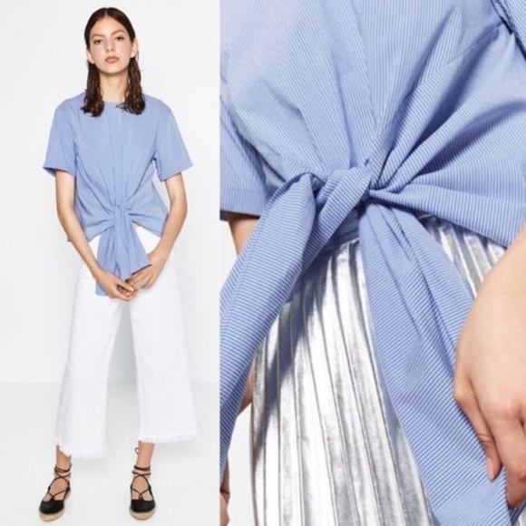 Zara Tops - Zara Blue and White Striped Crop Top-S